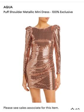 AQUA Rose Gold Puff Shoulder Metallic Dress